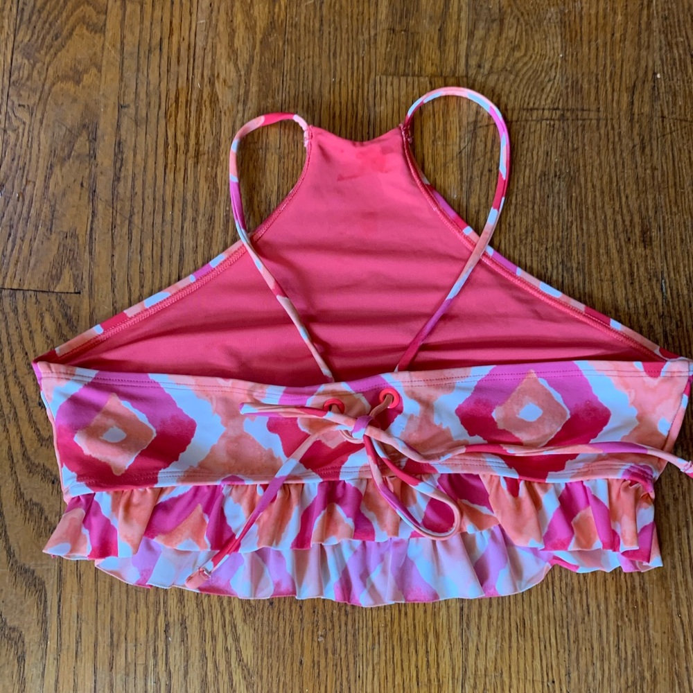 aerie Pink & Coral Patterned High Neck Bikini Top - Picture 7 of 10